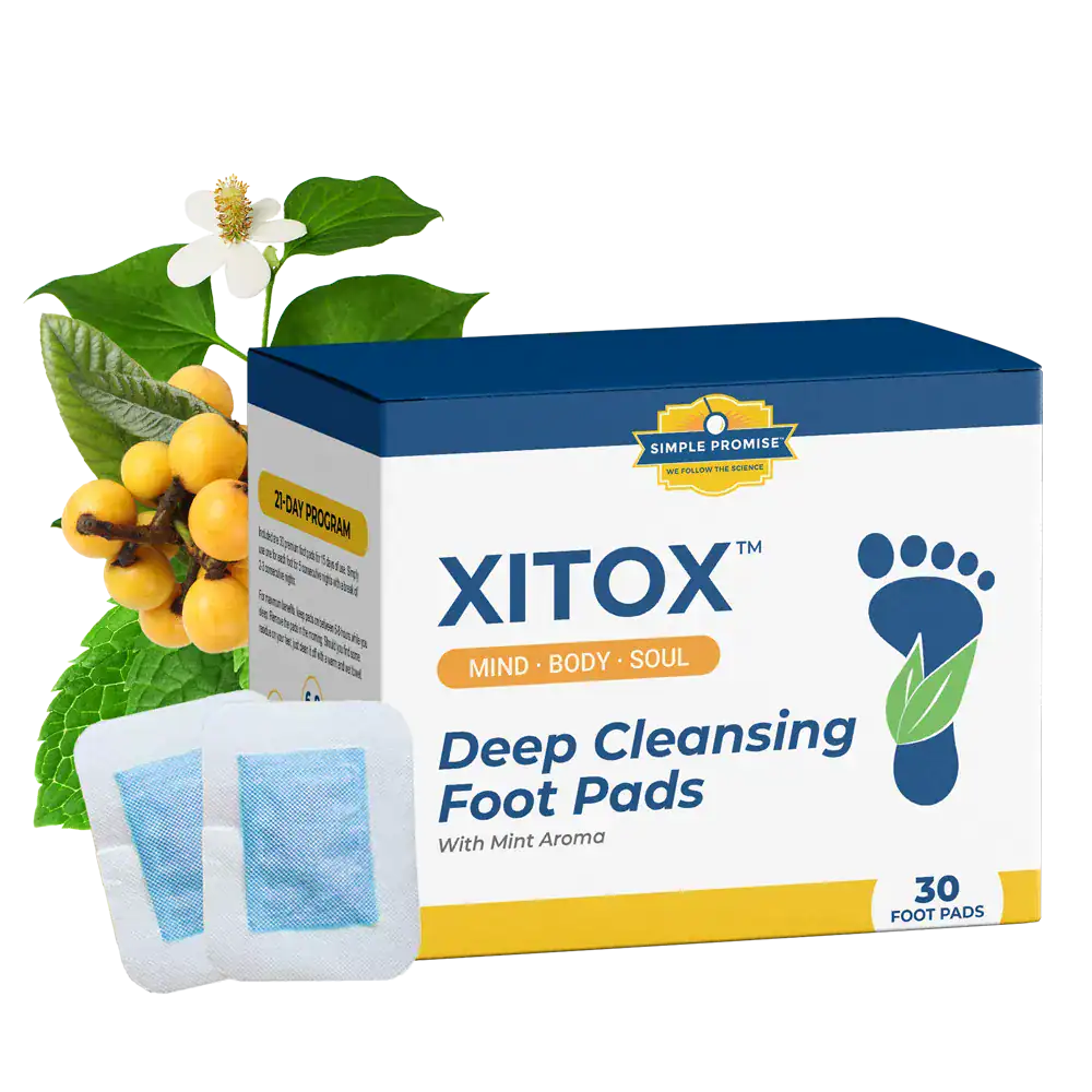 Xitox™ Foot Pads product box with natural ingredients